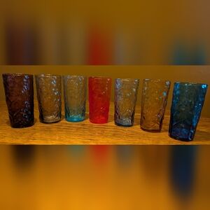 Vintage 1960s Morgantown Seneca Driftwood Crinkle Glasses Set of 7 Lovely Colors